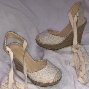 Wild diva espadrille wedges -cream color tie ups